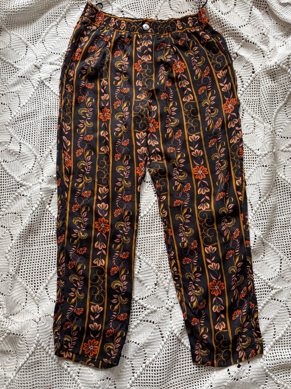 Black Floral Stripe Casual Pants